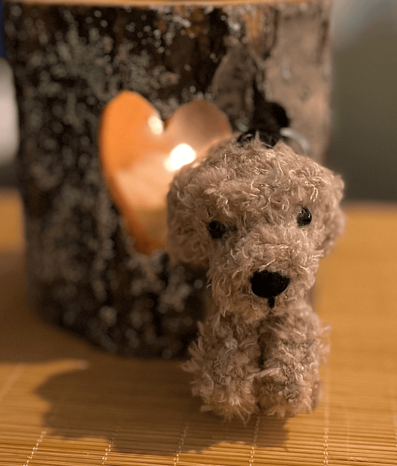 Handmade mini crochet cockapoo dog commission custom amigurumi dog keyring accessory personalised crochet pet keepsake UK