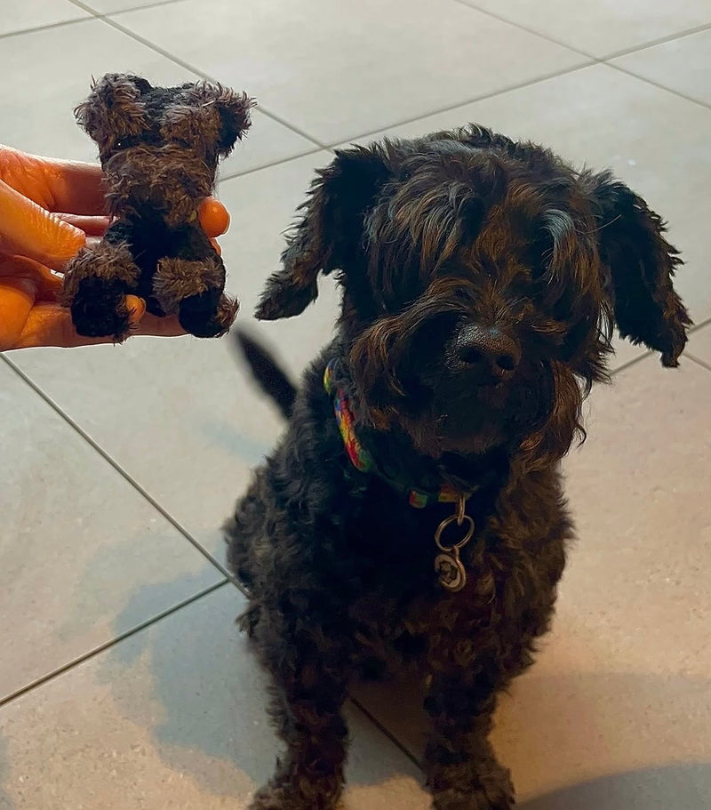 Handmade mini crochet schnauzer dog commission custom amigurumi dog keyring personalised crochet pet keepsake UK