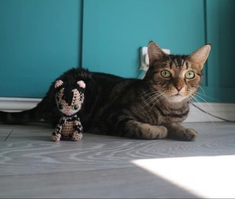 Handmade mini crochet tabby cat commission custom amigurumi cat plush personalised crochet pet keepsake UK