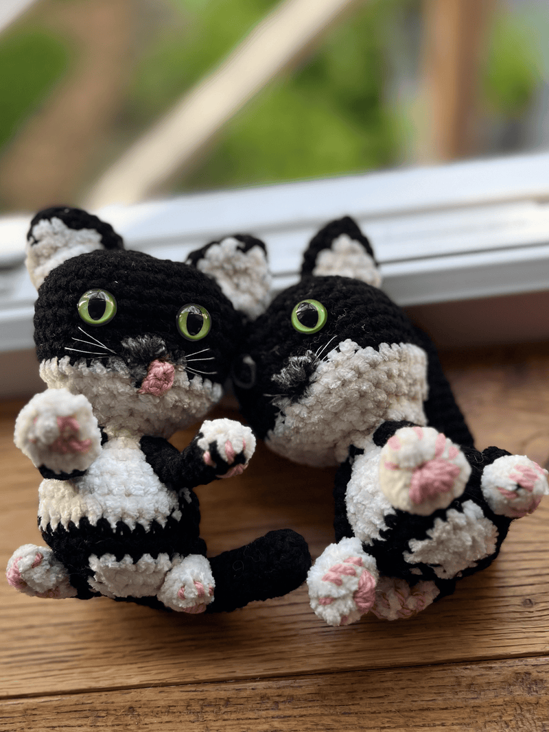 Handmade crochet tuxedo cat commission custom amigurumi cat plush personalised crochet pet keepsake UK
