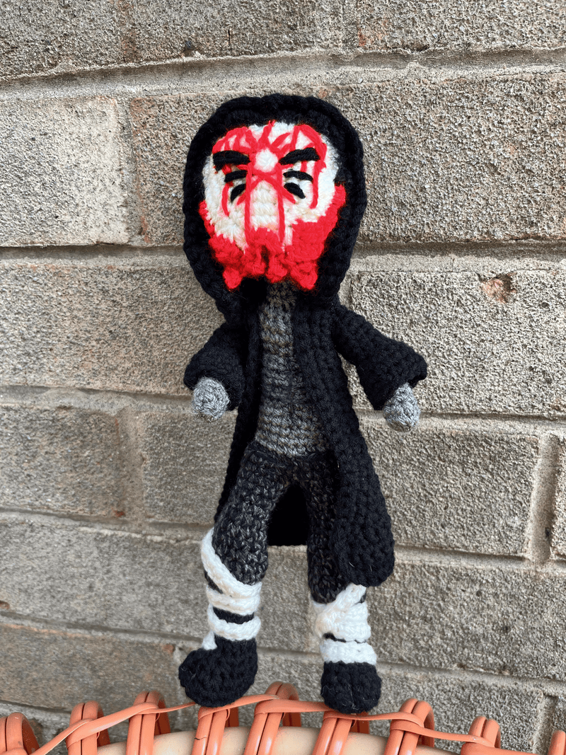 Handmade crochet figure commission custom amigurumi Vessel from Sleep Token personalised crochet for collectors UK