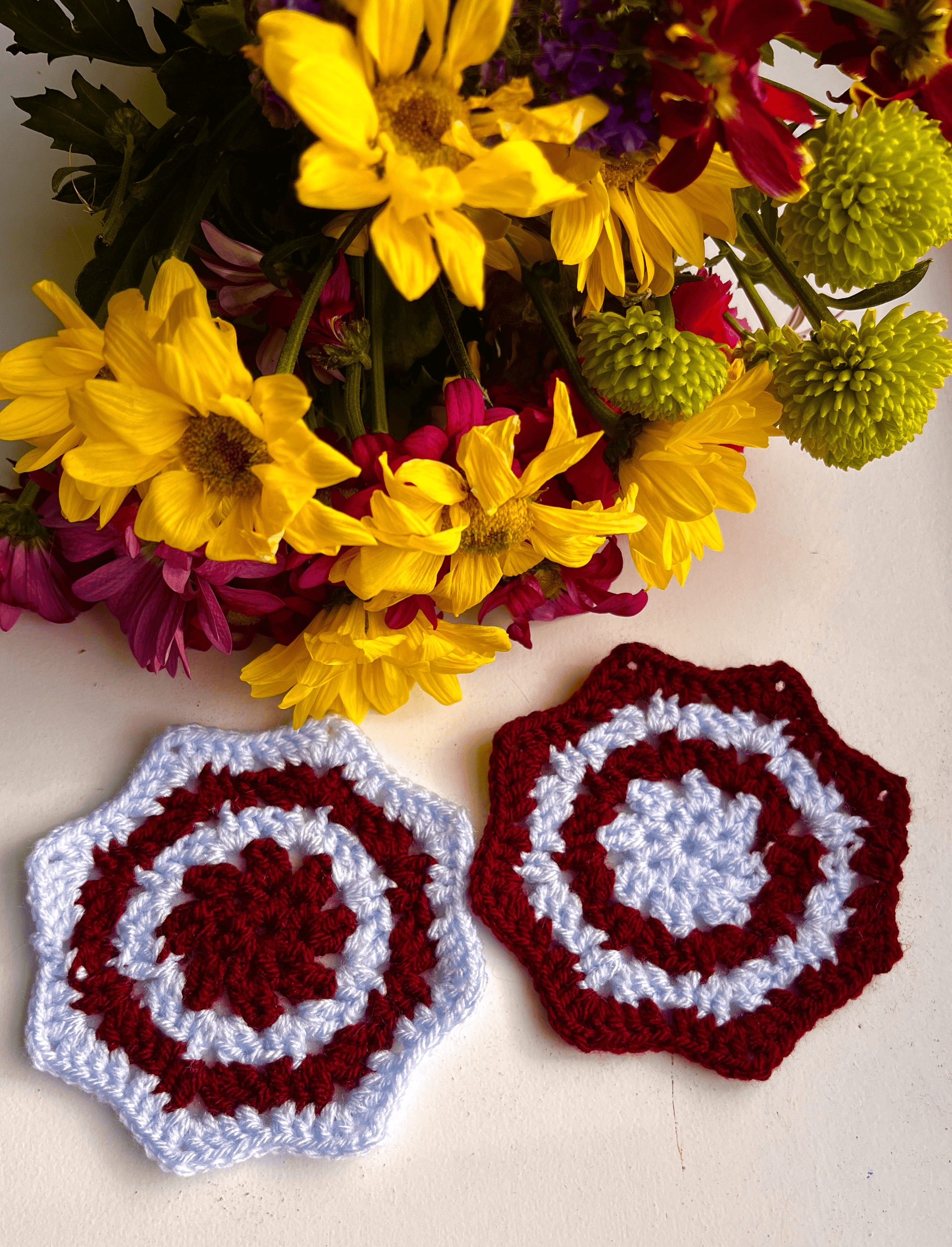 Handmade Crochet Octagram Coasters Set of Two Boho Crochet Decor Cottagecore Home Decor Rustic Handmade Coasters UK