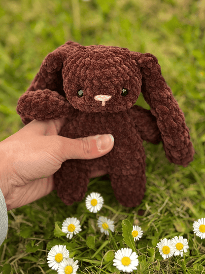 Cocoa mini chocolate brown crochet bunny plushie, cute Easter rabbit toy and handmade spring gift