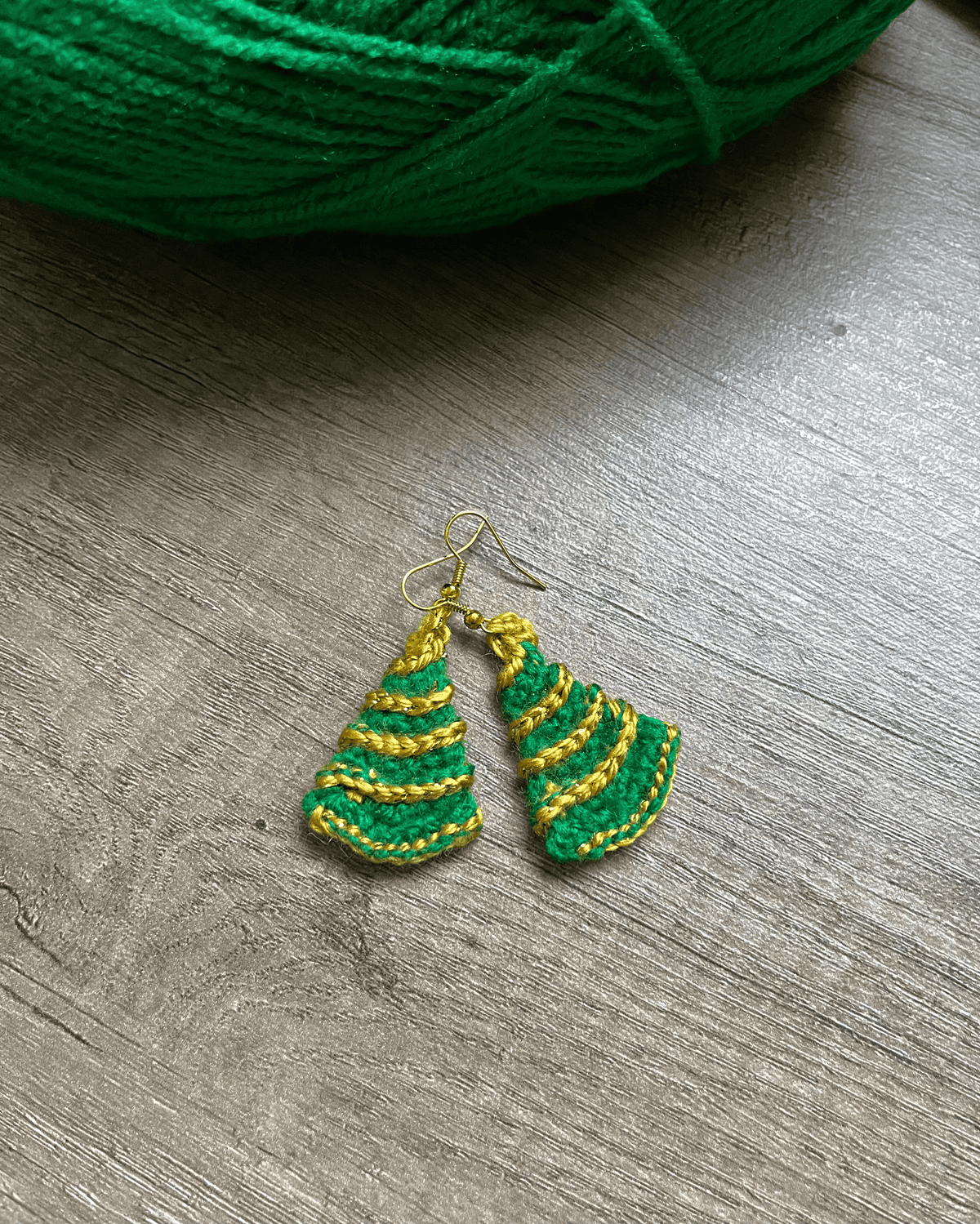 Handmade crochet Christmas tree earrings, festive Christmas jewellery, cute holiday accessories and Christmas party earrings