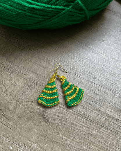 Handmade crochet Christmas tree earrings, festive Christmas jewellery, cute holiday accessories and Christmas party earrings
