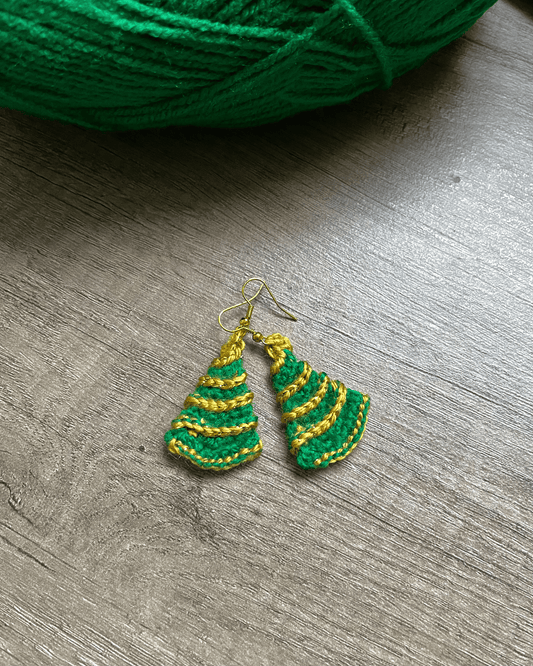 Handmade crochet Christmas tree earrings, festive Christmas jewellery, cute holiday accessories and Christmas party earrings
