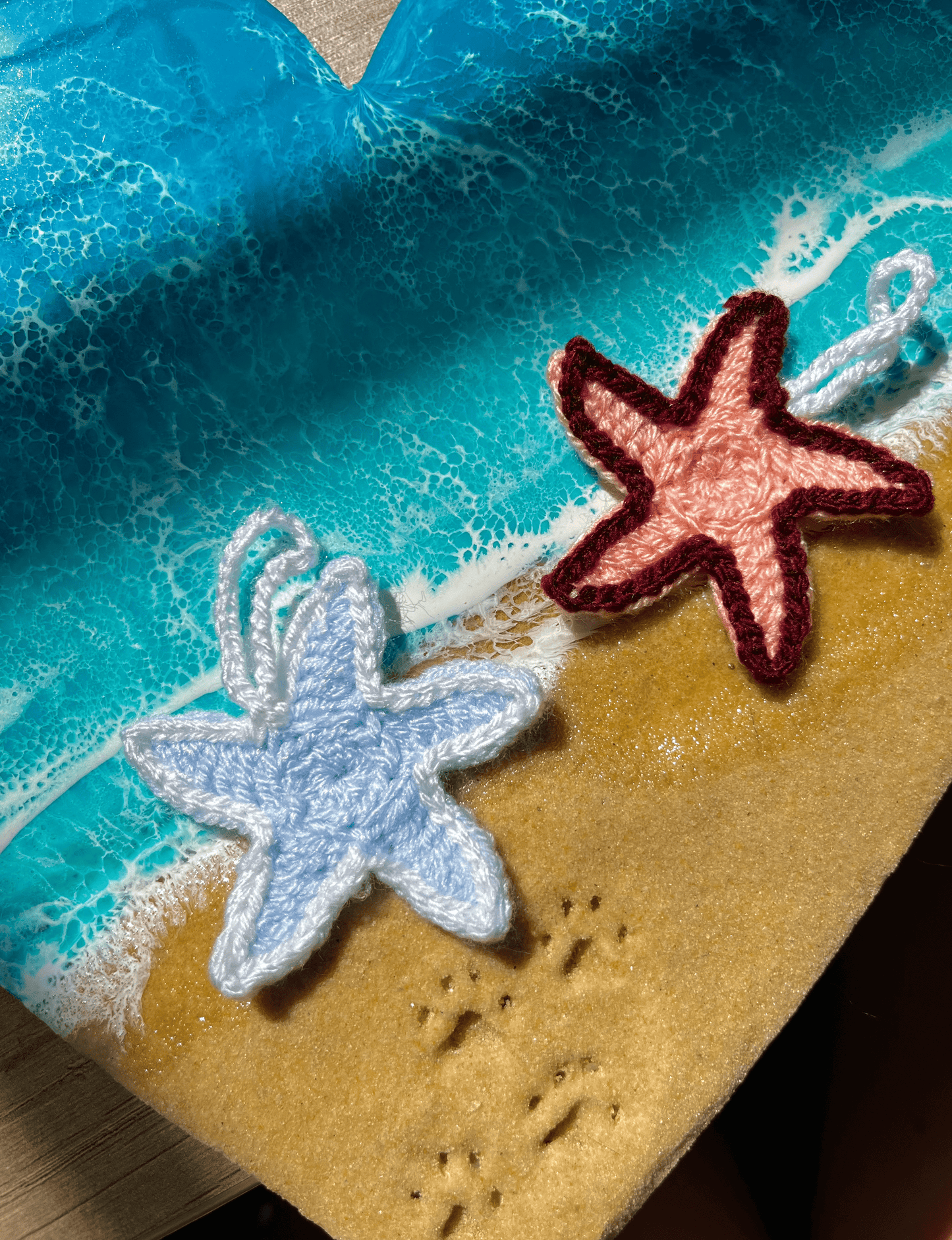 Handmade crochet starfish keychain coastal bag charm ocean life crochet beach accessory handmade crochet gift UK