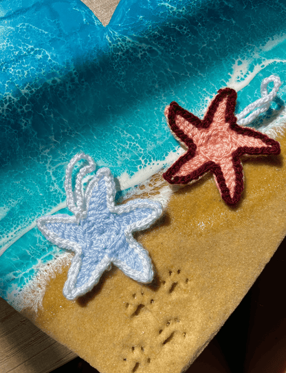Handmade crochet starfish keychain coastal bag charm ocean life crochet beach accessory handmade crochet gift UK