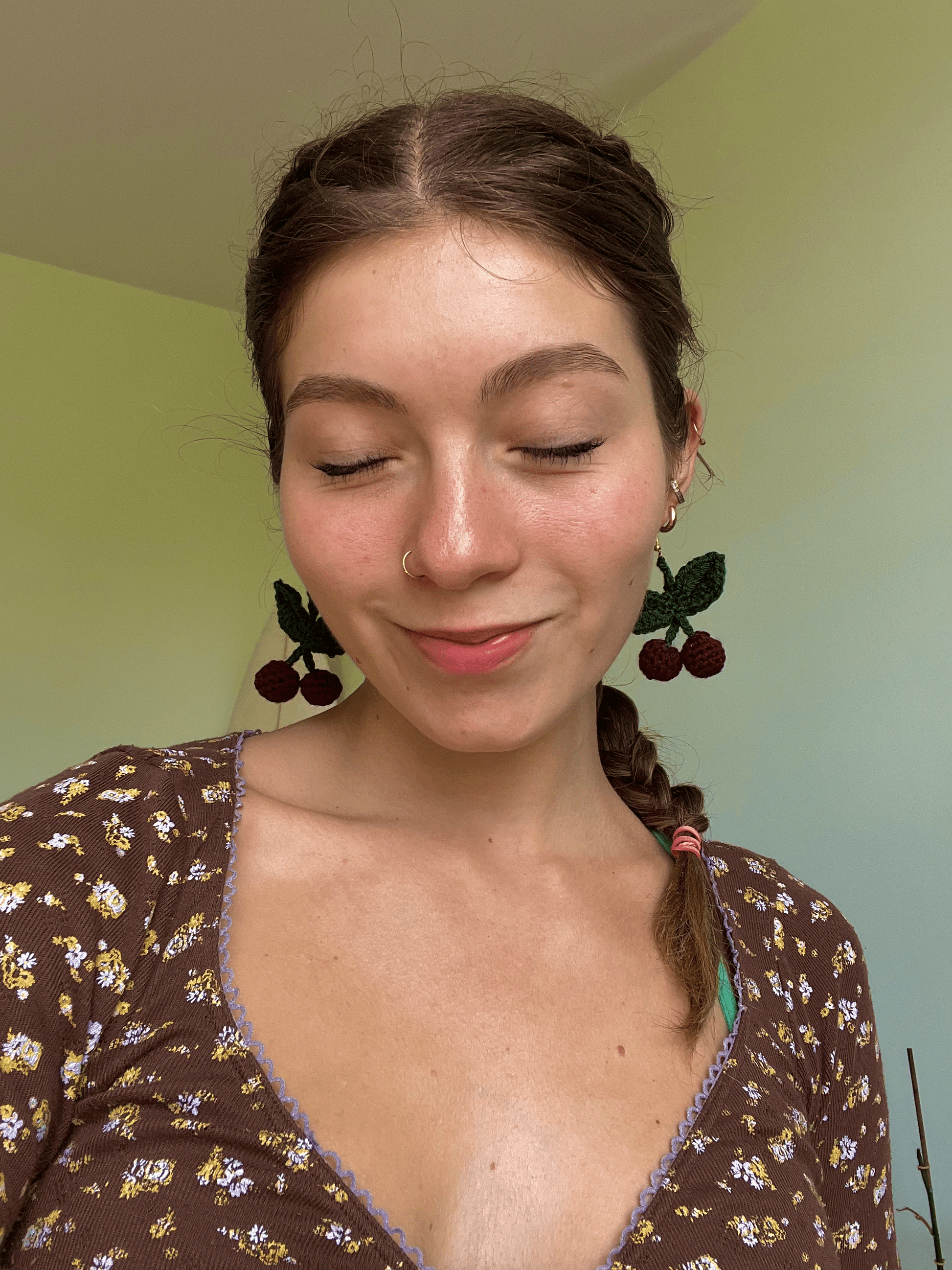 Handmade crochet cherry earrings cute fruit jewellery lightweight crochet statement earrings cottagecore accessories UK
