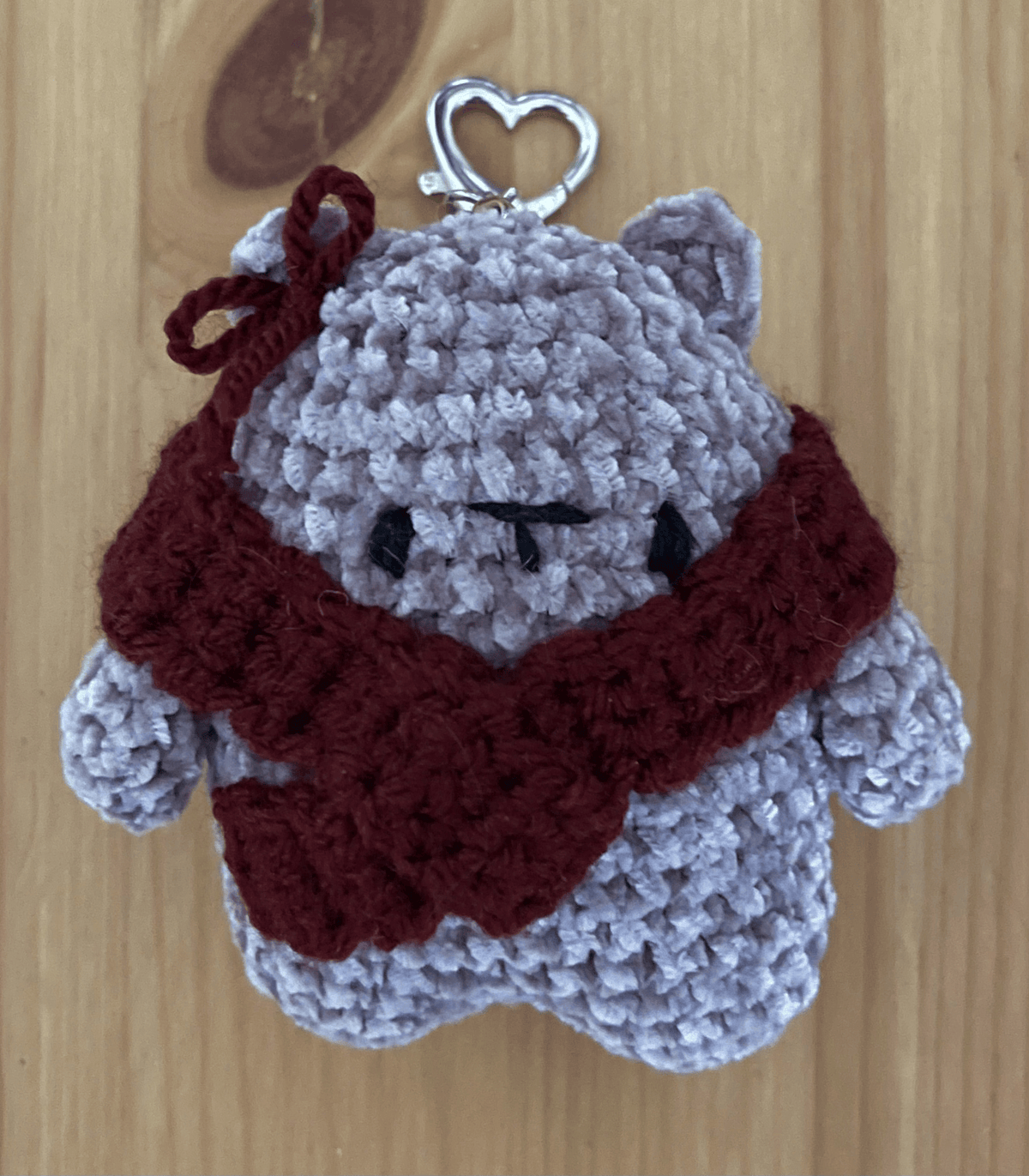 Ube Brownie Bear chenille crochet keyring, soft autumn teddy bear bag charm