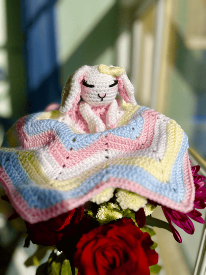 Handmade Crochet Bunny Baby Comforter Soft Baby Comfort Toy Crochet Lovey Baby Shower Gift New Baby Gift UK