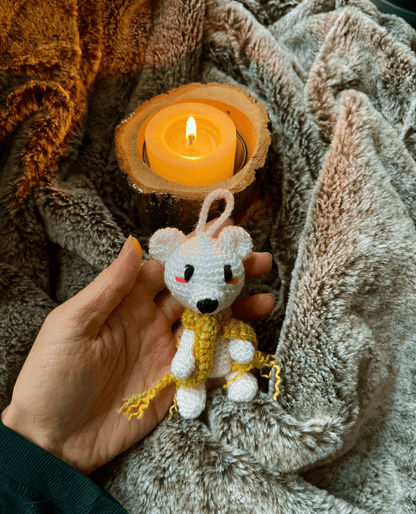 Cute handmade crochet polar bear keychain with scarf, Christmas winter accessory, polar bear bag charm and stocking filler gift