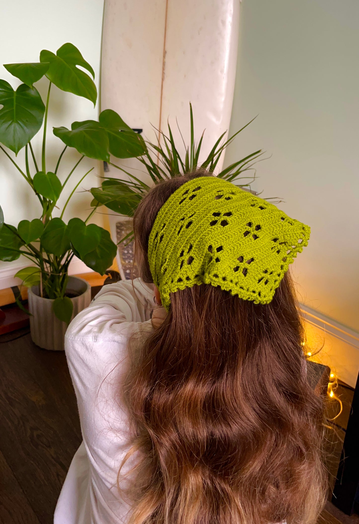 Handmade Clover Crochet Bandana Cottagecore Headwear Crochet Hair Scarf Nature Inspired Handmade Crochet Wearable UK