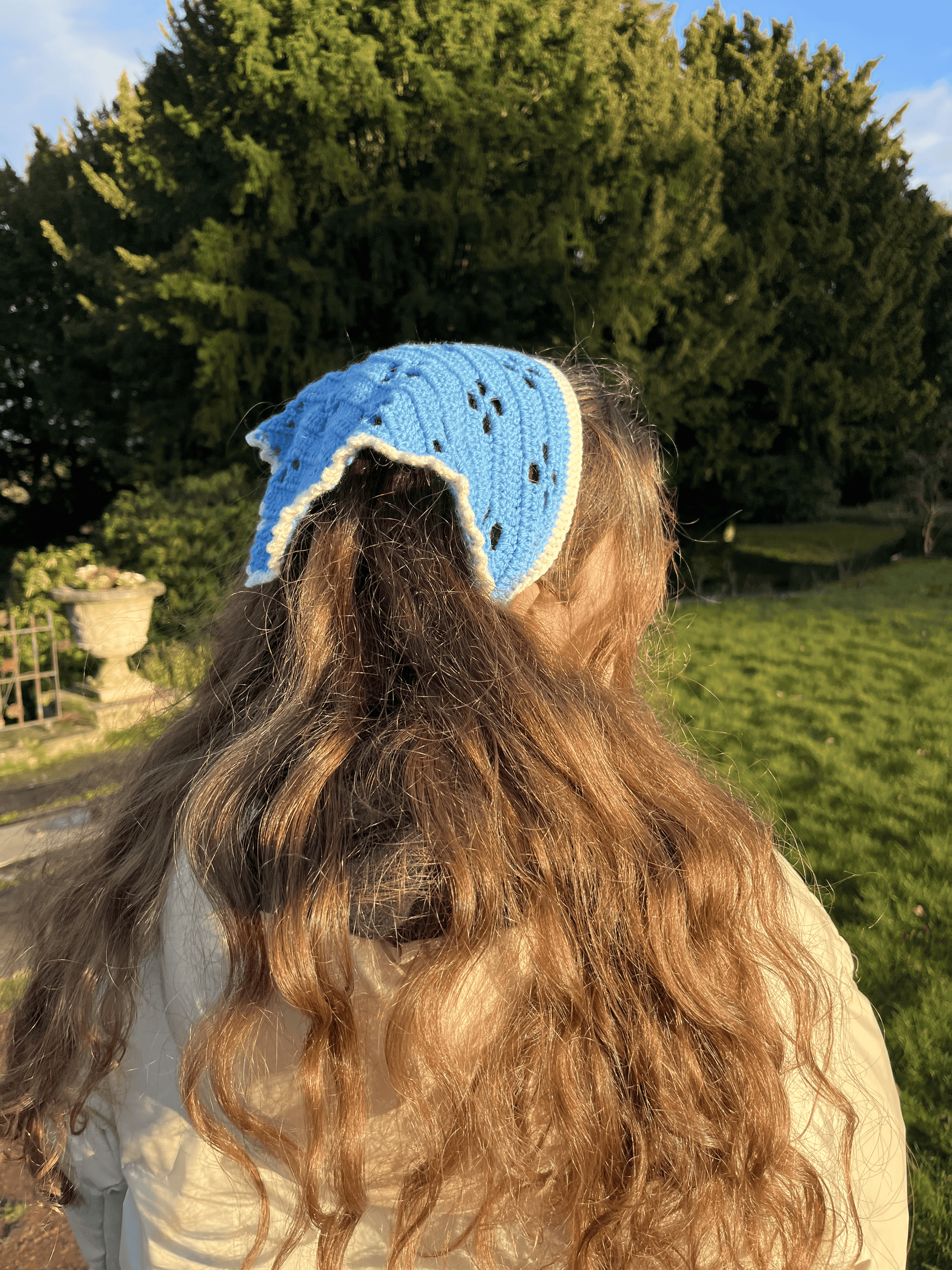 Handmade Clover Crochet Bandana Cottagecore Headwear Crochet Hair Scarf Nature Inspired Handmade Crochet Wearable UK