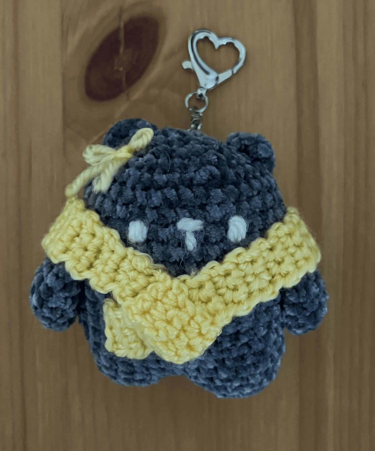 Cookies n Cream Bear crochet keyring made from soft chenille yarn, cute plush bag accessory