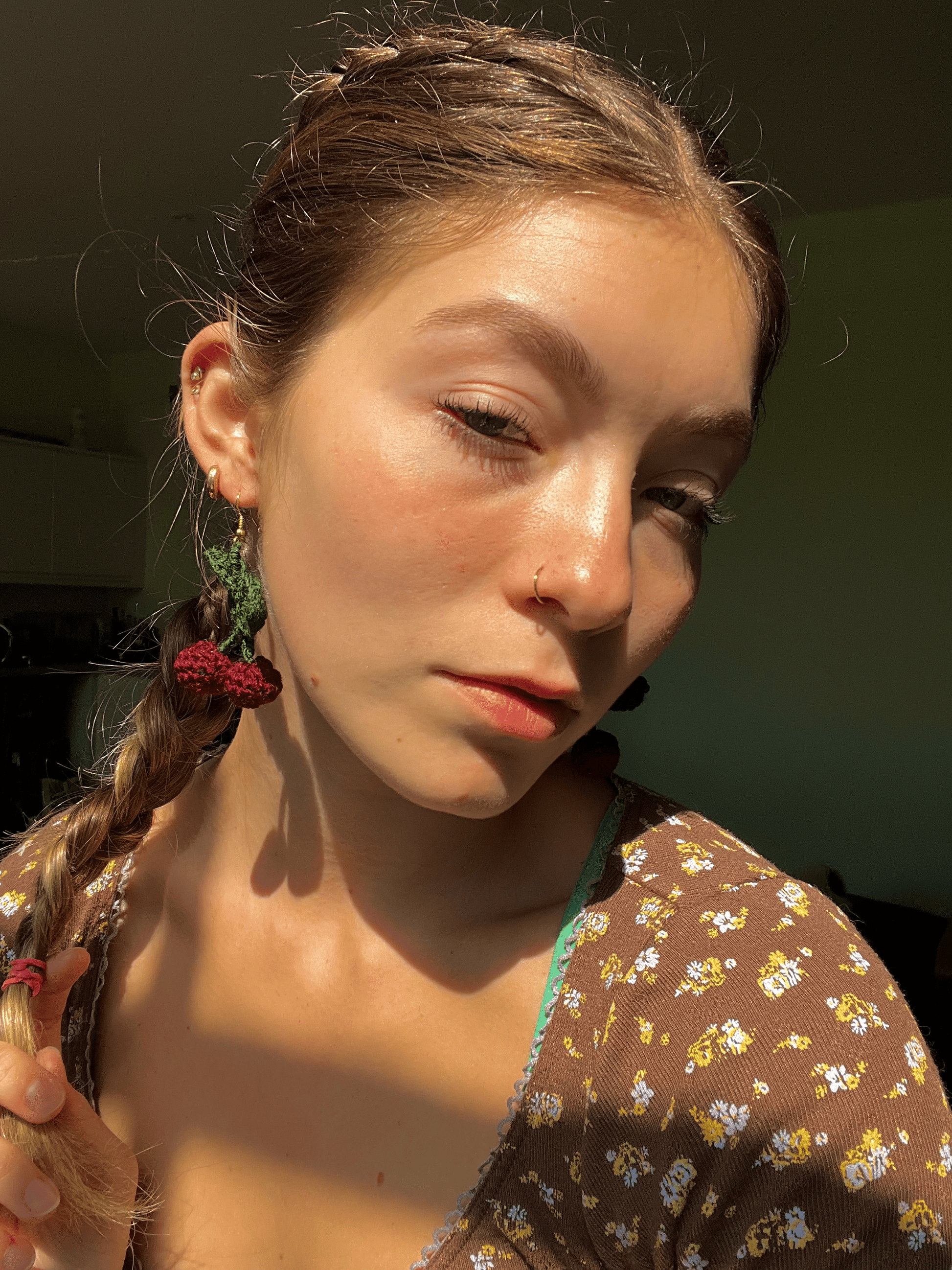 Handmade crochet cherry earrings cute fruit jewellery lightweight crochet statement earrings cottagecore accessories UK