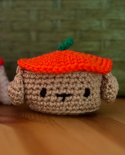 Crochet pumpkin dog accessory box, cute autumn jewellery and trinket storage