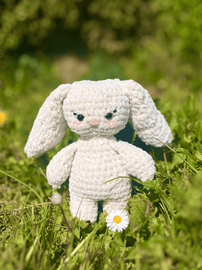 Zara the Easter rabbit crochet plush in cream white and chocolate brown, cute handmade bunny toy and Easter gift
