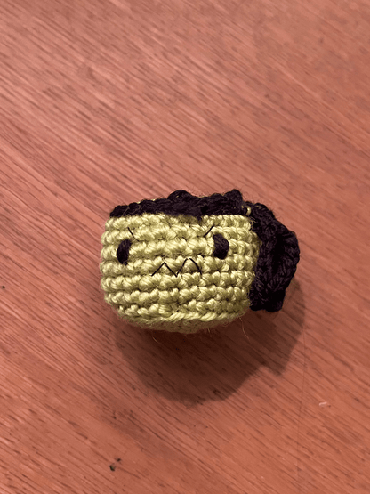 Frankenstein's Monster crochet emoji coffee cup keychain, spooky Halloween bag charm