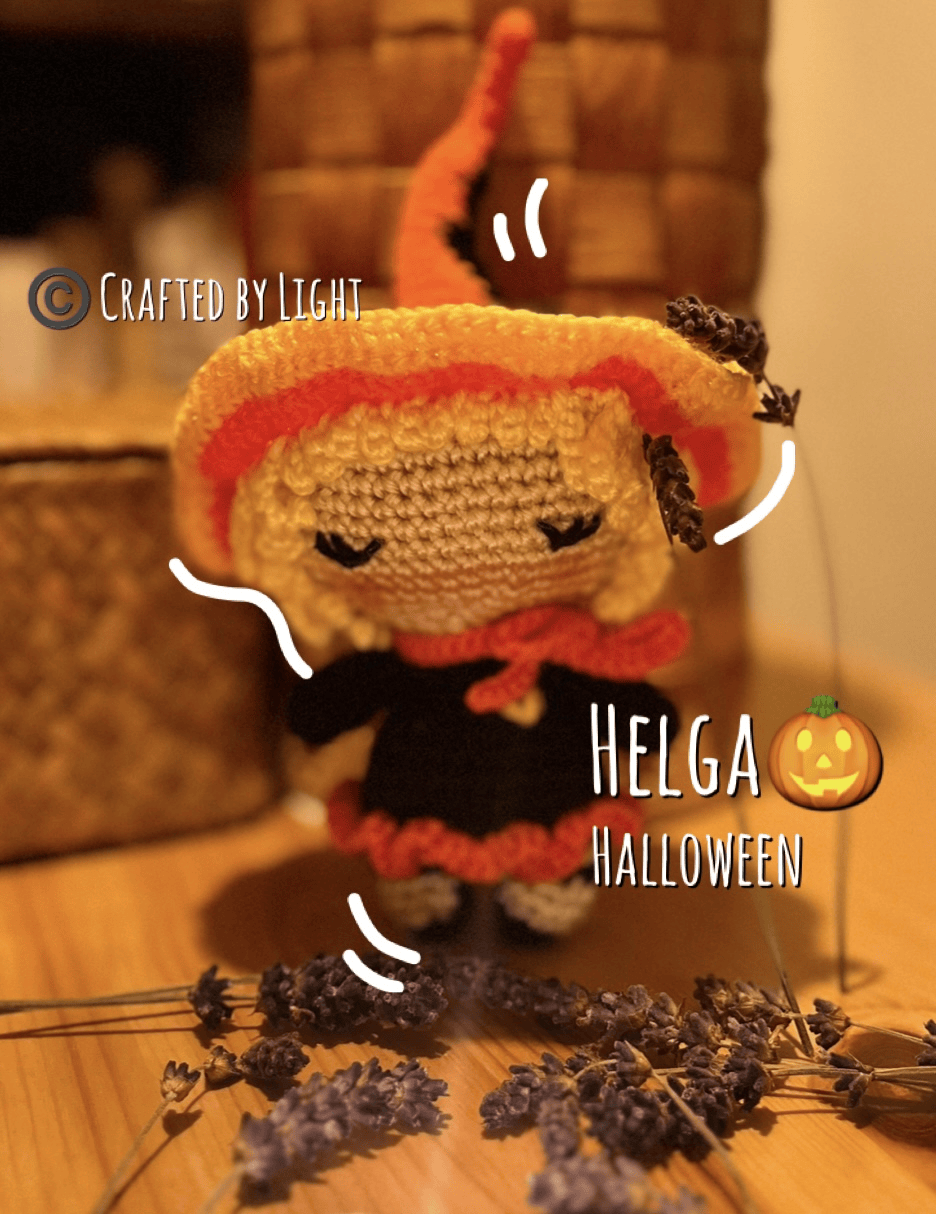 Helga the Halloween Witch crochet companion, cute spooky season and Halloween decor