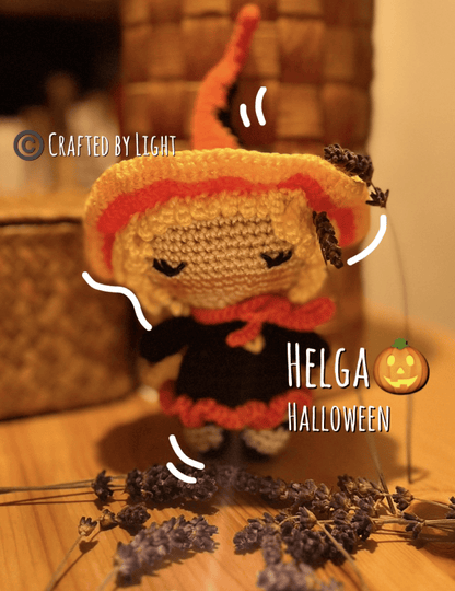 Helga the Halloween Witch crochet companion, cute spooky season and Halloween decor
