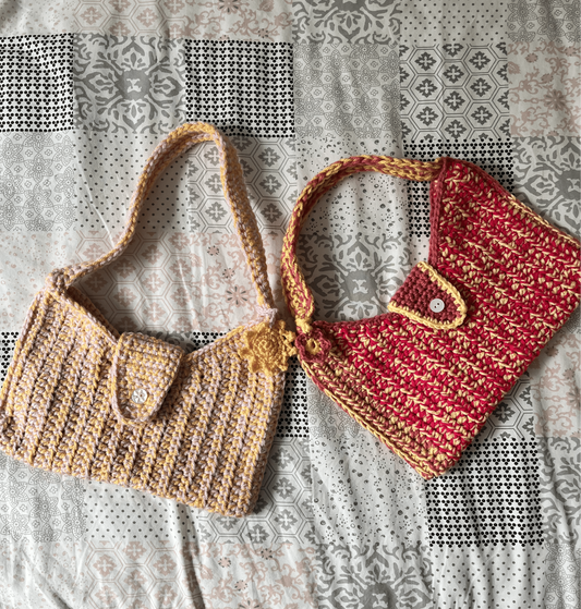 Beach Sunset and Mountain Sunset handmade Colette mini crochet purse bags
