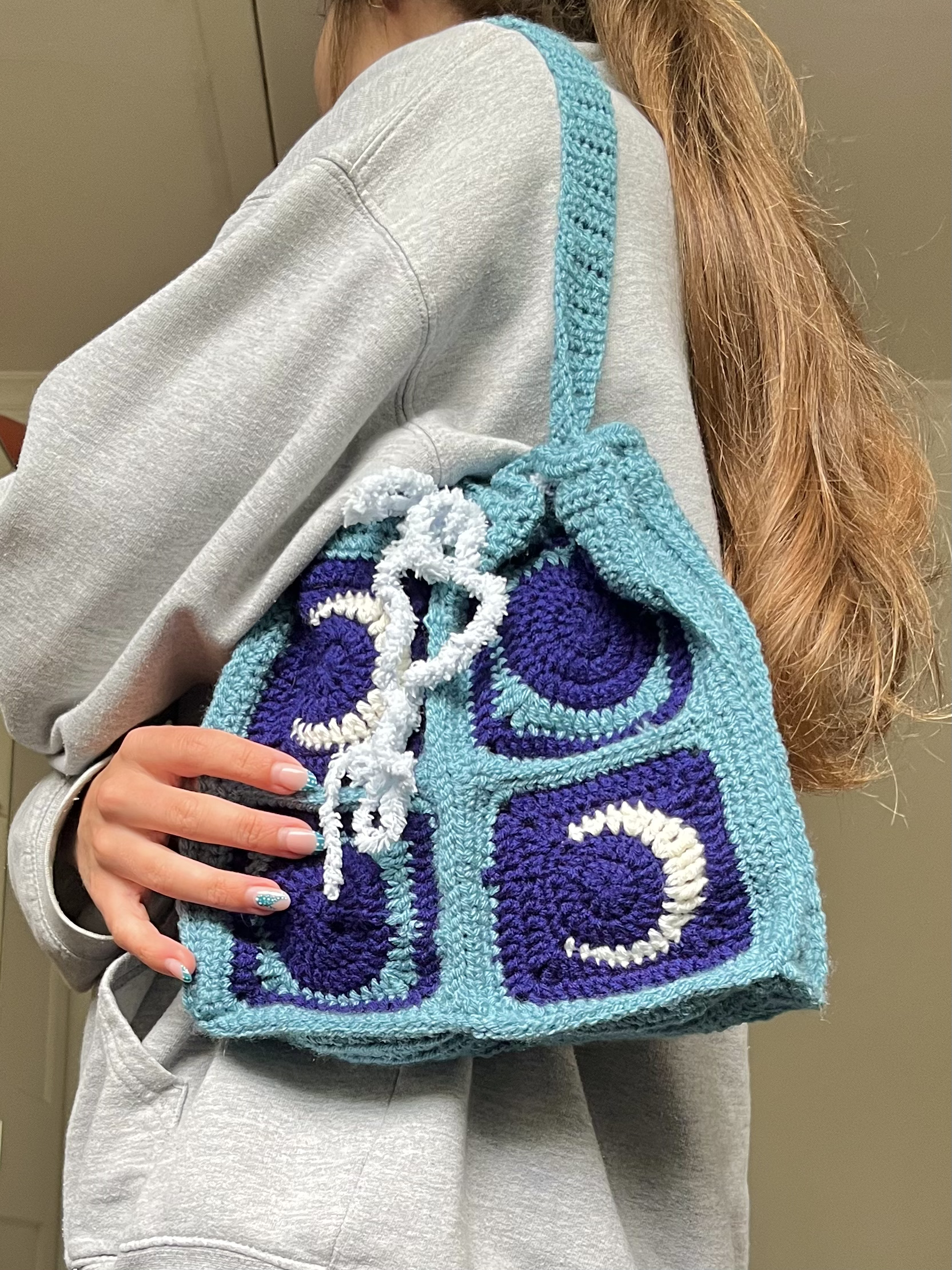 New Moon Fasten Up handmade crochet tote bag with celestial moon inspired design