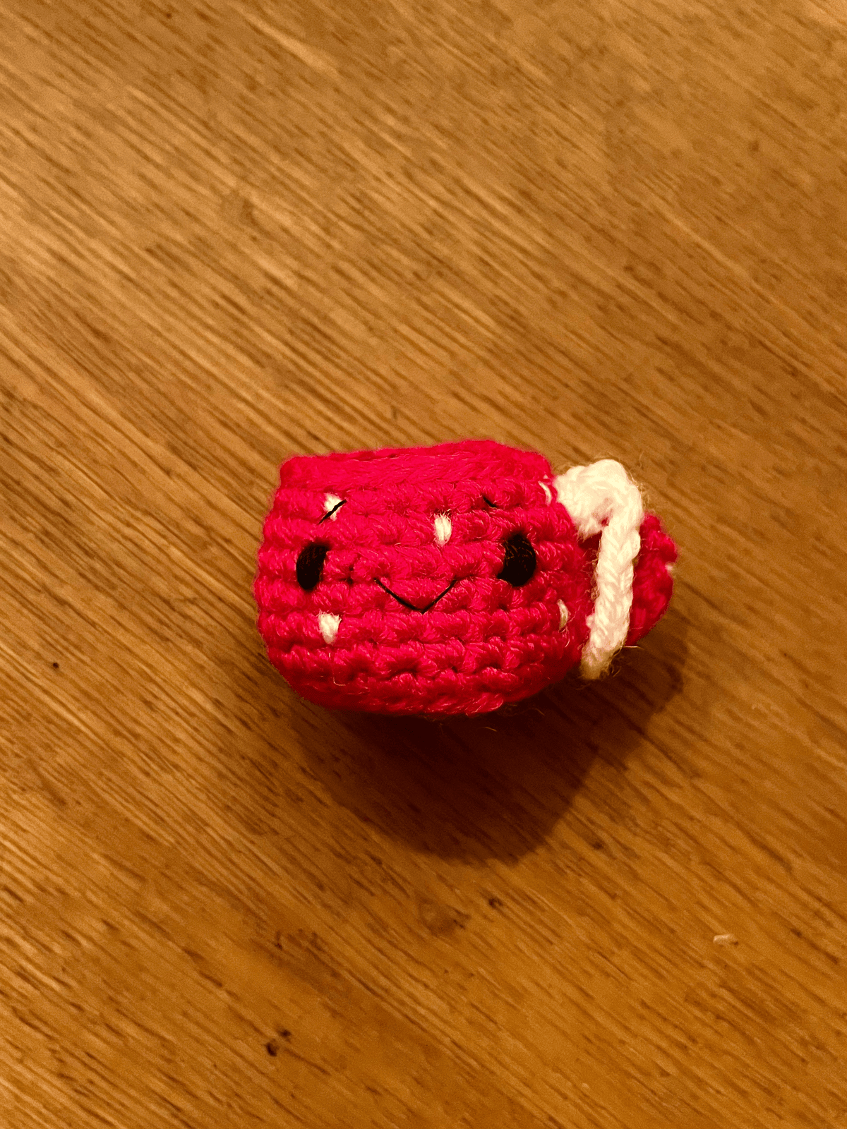Fly Agaric crochet emoji coffee cup keychain, autumn mushroom accessory and woodland bag charm