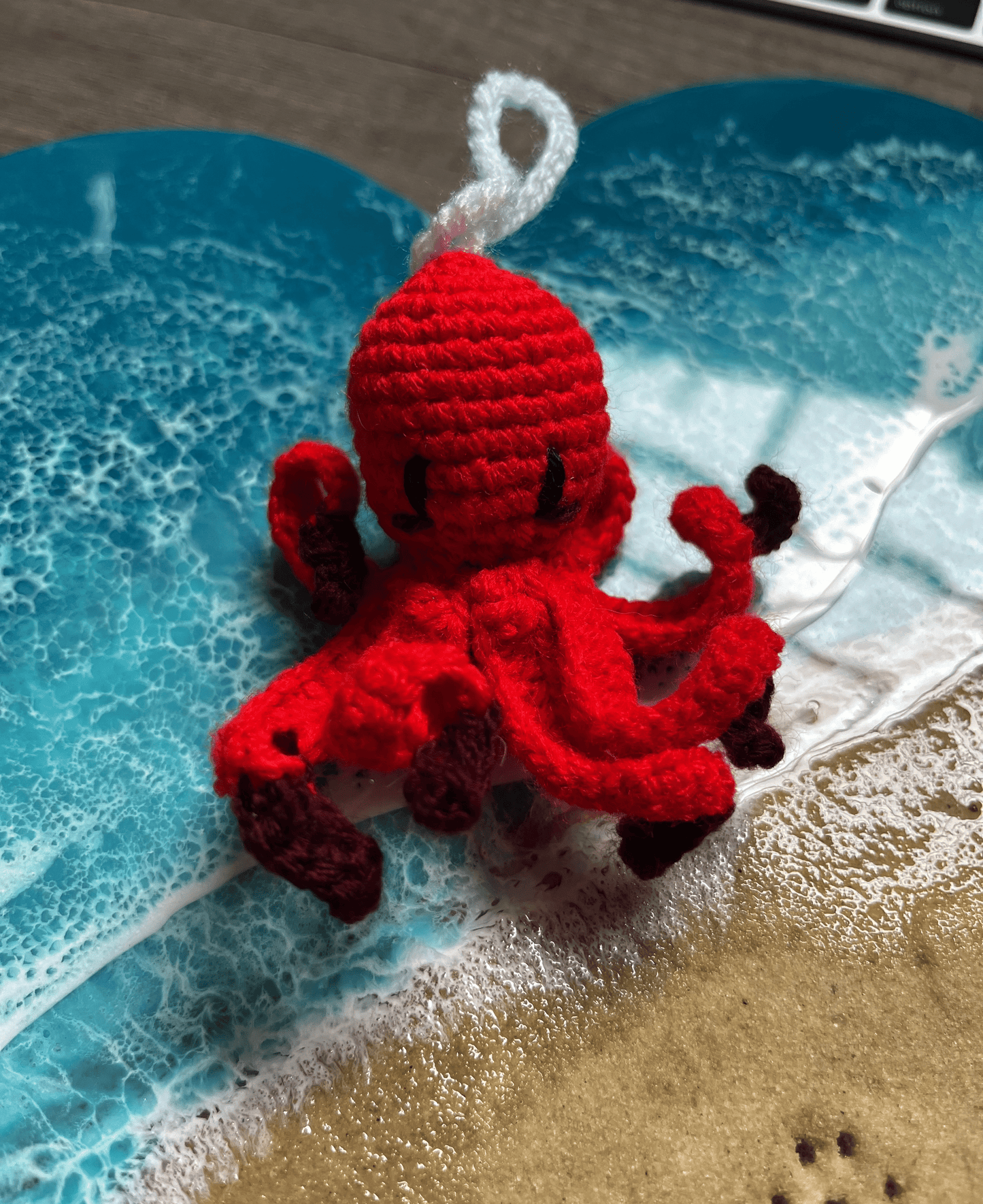 Handmade crochet octopus keychain Caribbean Reef Octopus East Pacific Red Octopus ocean bag charm marine life crochet accessory UK