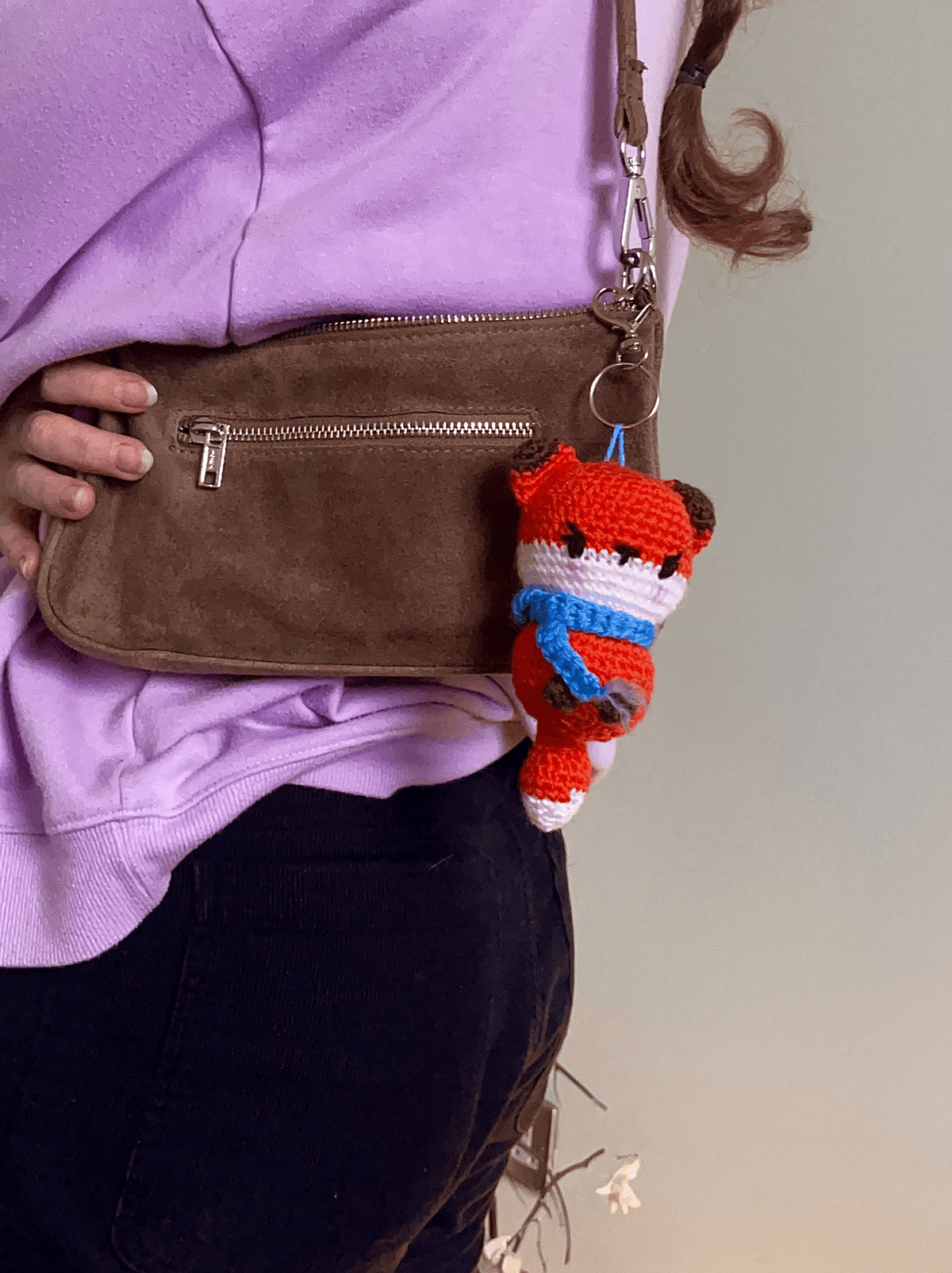 Ember orange crochet fox keyring, handmade woodland animal keychain and cute crochet bag charm