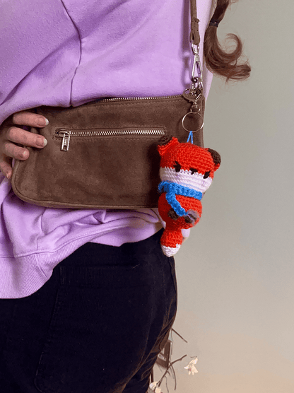 Ember orange crochet fox keyring, handmade woodland animal keychain and cute crochet bag charm