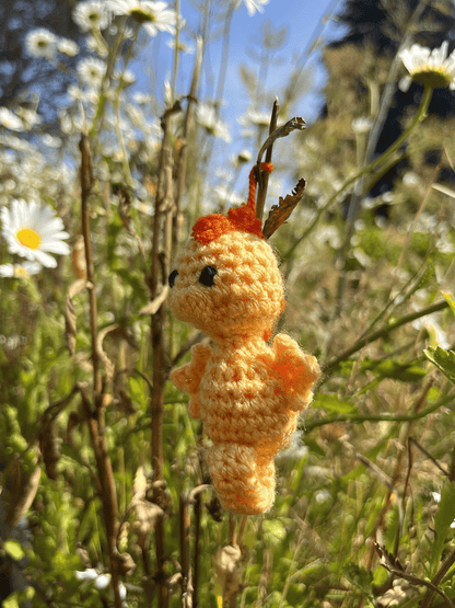 Crochet Orange Kuda seahorse keychain, handmade ocean accessory and sea life bag charm