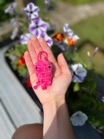 Pink luminescent handmade crochet jellyfish keyring and ocean themed bag charm