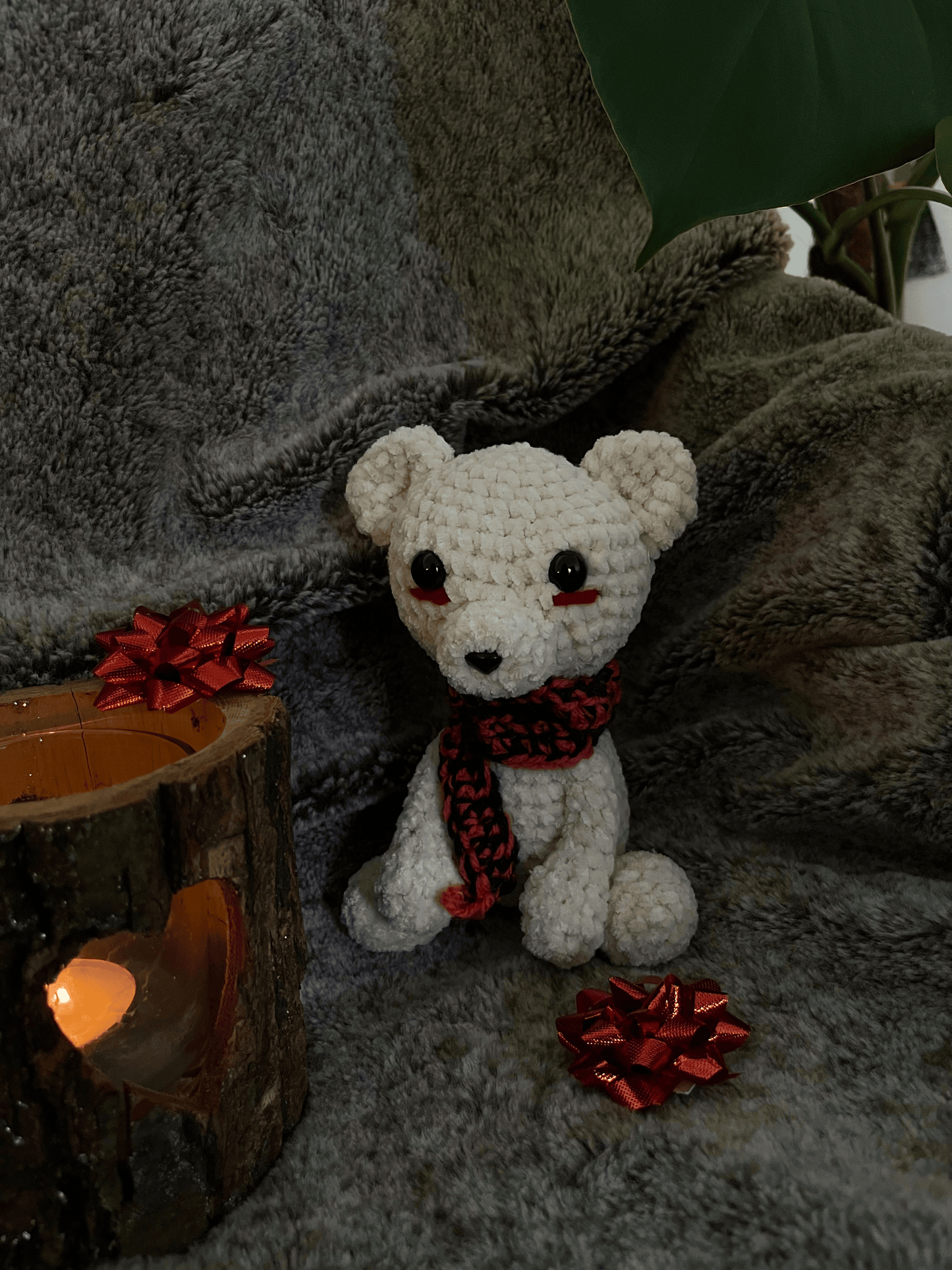 Nanuk handmade crochet polar bear plushie, Christmas soft toy, winter amigurumi, festive home decor and handmade Christmas gift