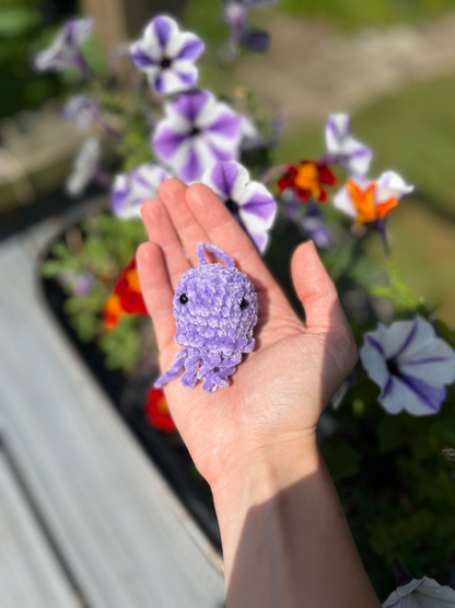 Purple luminescent handmade crochet jellyfish keyring and ocean bag charm