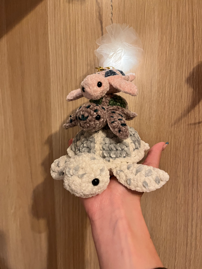 Large, medium and mini handmade crochet sea turtles with plush and keyring variations by Crafted by Light