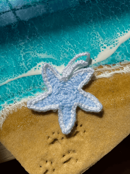 Handmade crochet starfish keychain coastal bag charm ocean life crochet beach accessory handmade crochet gift UK
