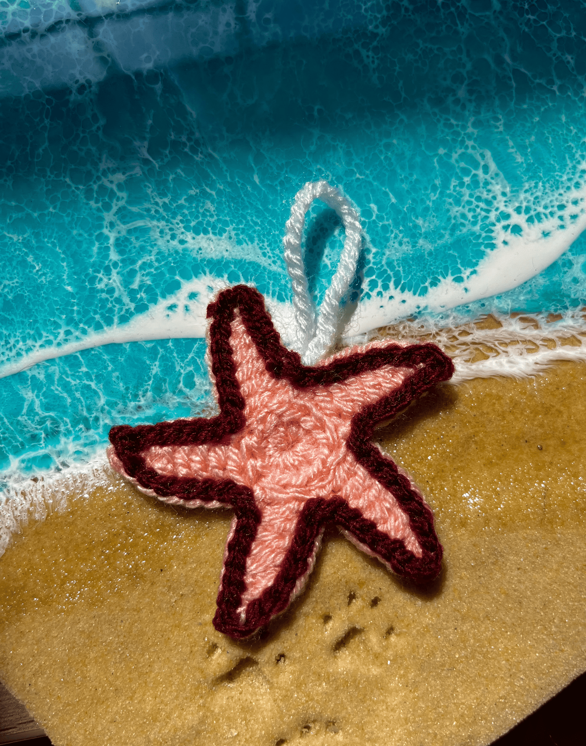 Handmade crochet starfish keychain coastal bag charm ocean life crochet beach accessory handmade crochet gift UK