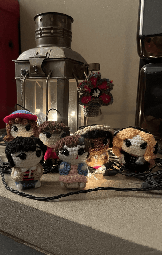 Stranger Things inspired crochet decoration collection with Eleven Mike Will Dustin Lucas Max and Demogorgon