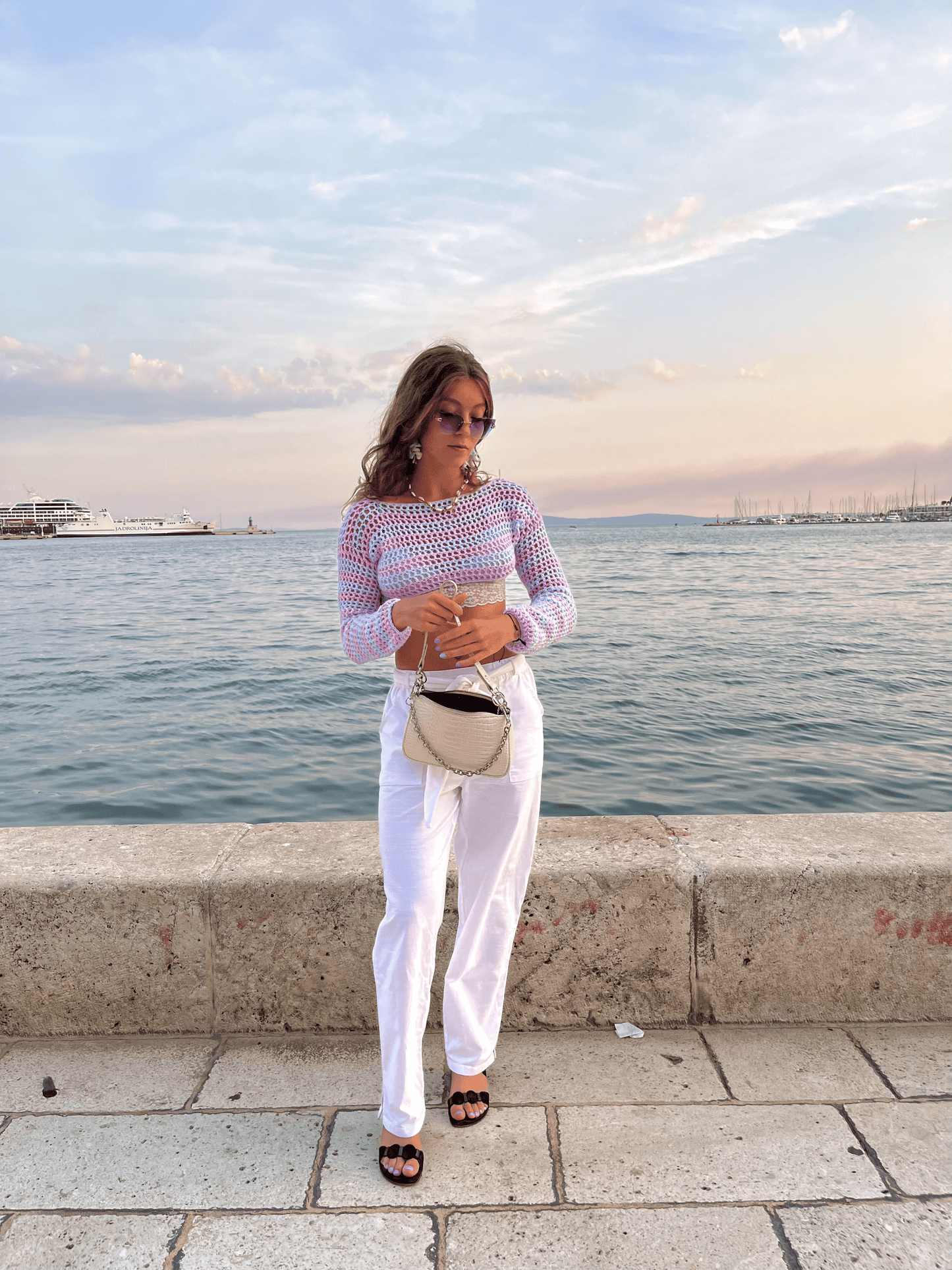 Handmade crochet long sleeve crop top boho summer clothing lightweight crochet beach top handmade women's fashion UK