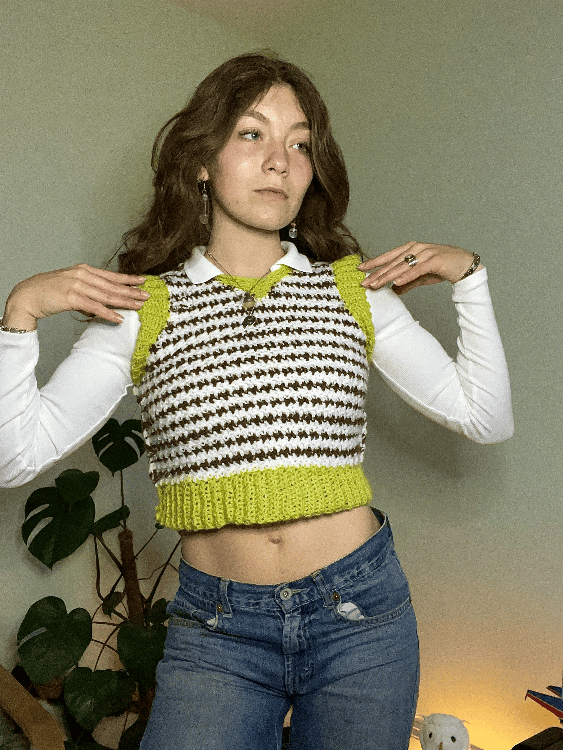 Cropped crochet sweater vest in handmade crochet clothing, cute crochet wearable and cottagecore fashion style