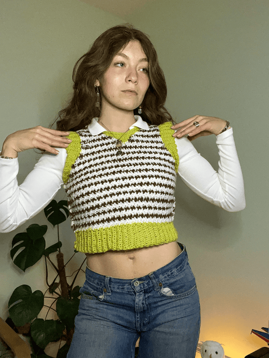 Cropped crochet sweater vest in handmade crochet clothing, cute crochet wearable and cottagecore fashion style