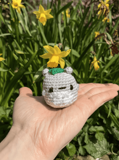 Grey Mini Totoro crochet keyring, handmade My Neighbour Totoro accessory and Studio Ghibli inspired character keychain