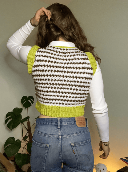 Cropped crochet sweater vest styled as a handmade crochet outfit, cottagecore fashion and wearable crochet clothing