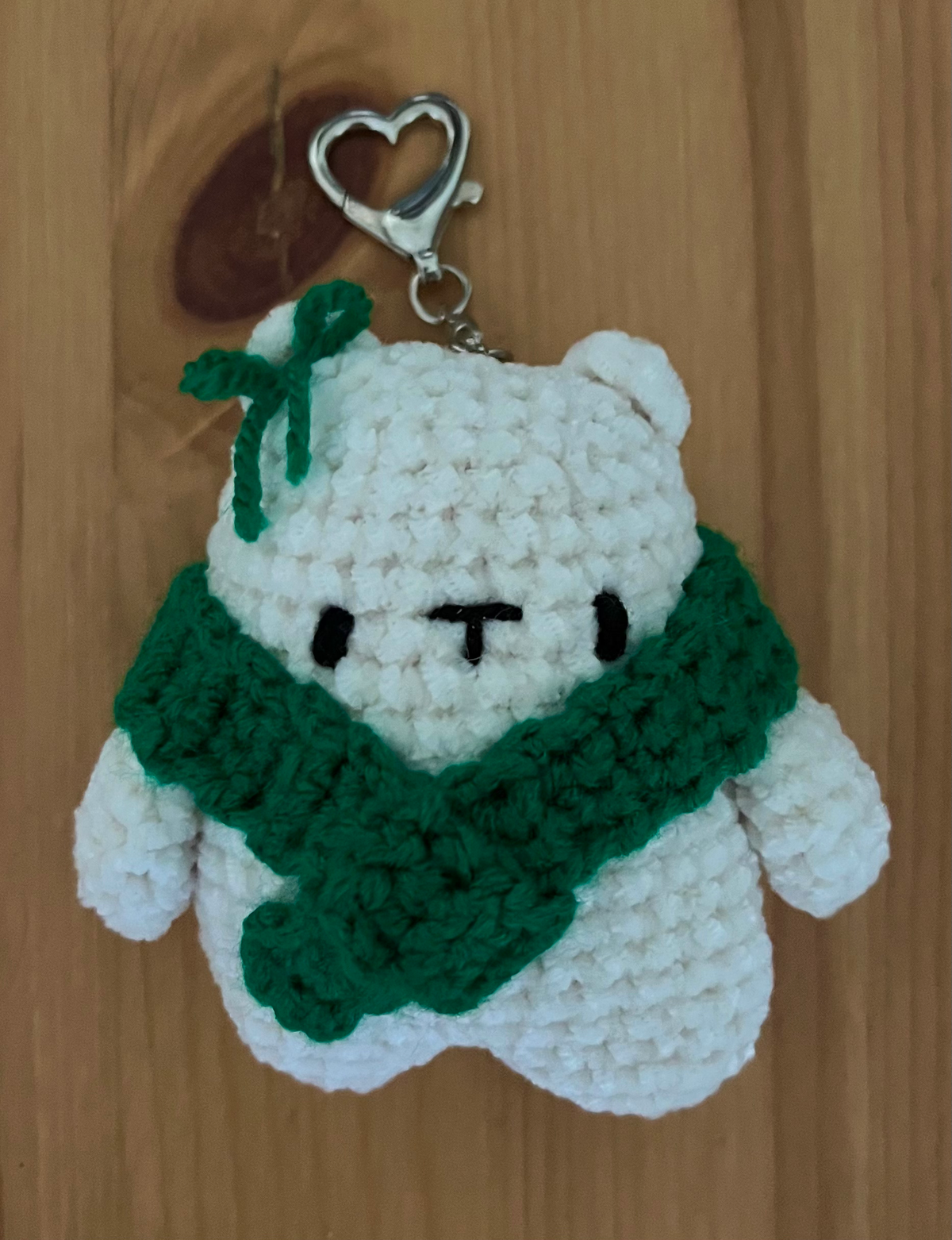 White Chocolate Bear chenille crochet keychain, cute handmade teddy bear accessory