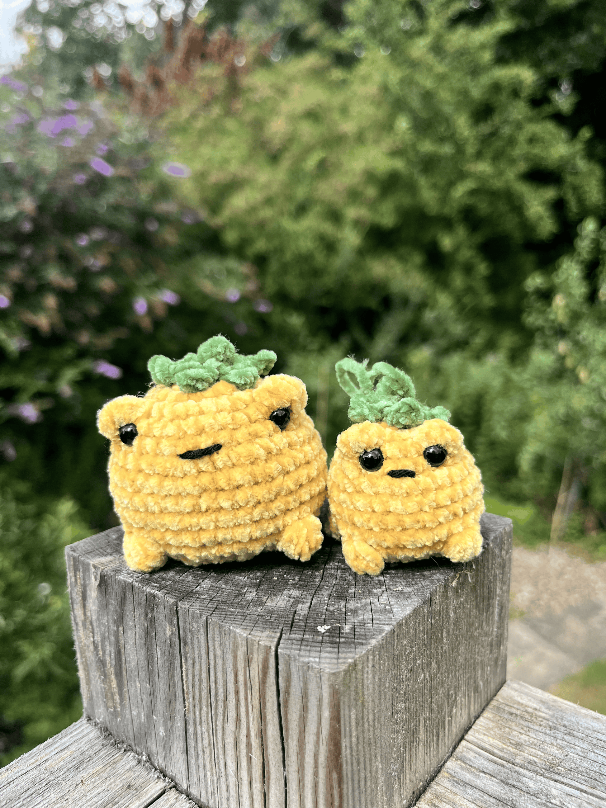 Yellow Toadmato handmade crochet toad plushie in soft chenille yarn