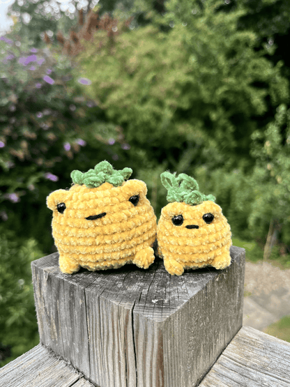 Yellow Toadmato handmade crochet toad plushie in soft chenille yarn