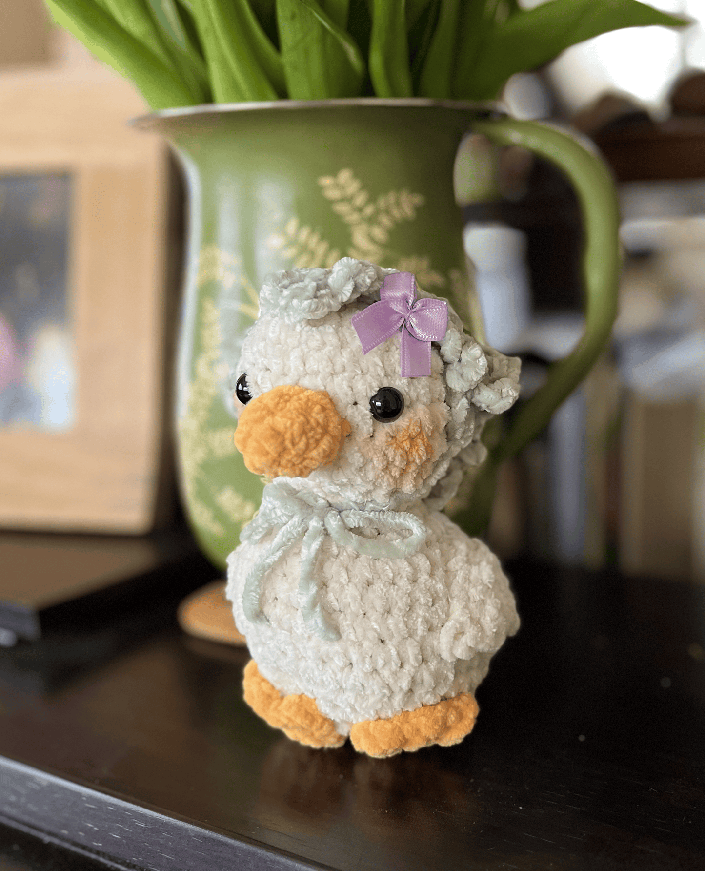 Medium crochet plush duckling with bandana handmade from chunky soft yarn