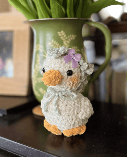 Medium crochet plush duckling with bandana handmade from chunky soft yarn