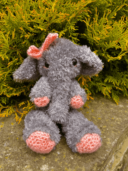 Handmade crochet elephant plush Nellie fluffy African elephant amigurumi safari animal toy handmade plushie UK